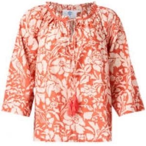 Pomegranate Orange & White Floral‎ Cotton Blouse Size Medium